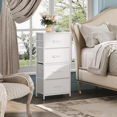 WLIVE Dresser with 4 Drawers, Storage Tower, Organizer Unit, Fabric Dresser for Bedroom, Hallway, Entryway, Closets, Sturdy Steel Frame, Wood Top, Easy Pull Handle, White - Image 2