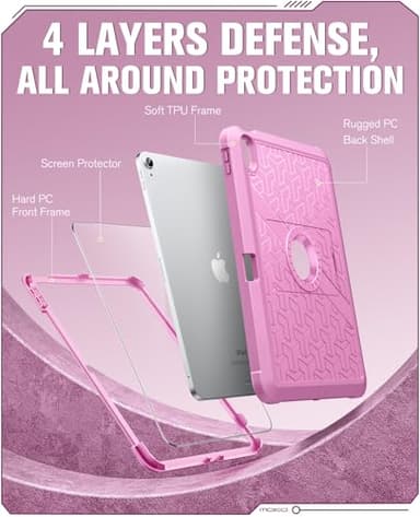MoKo for iPad (A16) 11th/10th Generation Case 2025/2022, Heavy Duty Shockproof Dual Layer Full Body Protective Cover, Built-in Screen Protector and Kickstand for iPad 11/10.9 Inch, Flowers Pink - Image 4