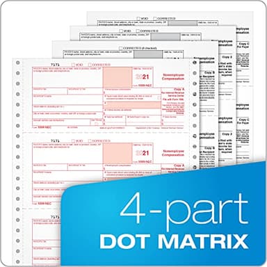 Adams 1099 NEC 3 Up 2021 Continuous Forms, 4 Part Carbonless Forms, for Pin Fed Dot Matrix Printers, with 3 1096, 20 Pack (TXA2299-NEC21) - Image 6