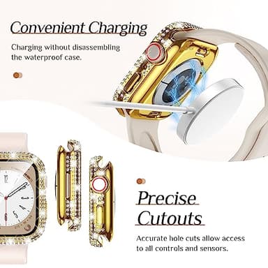 Goton 44mm Waterproof Bling Case for Apple Watch Screen Protector SE 3/2/1,Series 6/5/4 44 mm, Sparkling PC Front Bumper & Hollow Back for iWatch Cover, Splash-Resistant, Easy Install - Image 7