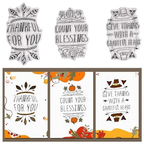 Hying Thanksgiving Words Clear Stamps for Card Making, Fall Pumpkin Leaves Rubber Stamps Blessing Words Transparent Stamp Seal for Crafting DIY Scrapbooking Photo Album Decorations - Image 1