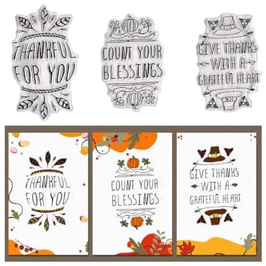 Hying Thanksgiving Words Clear Stamps for Card Making, Fall Pumpkin Leaves Rubber Stamps Blessing Words Transparent Stamp Seal for Crafting DIY Scrapbooking Photo Album Decorations - Image 1