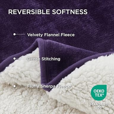 Bedsure Waterproof Dog Blankets for Large Dogs - Large Cat Blanket Washable for Couch Protection, Sherpa Fleece Puppy Blanket, Soft Plush Reversible Throw Furniture Protector, 40"X50", Eggplant - Image 3
