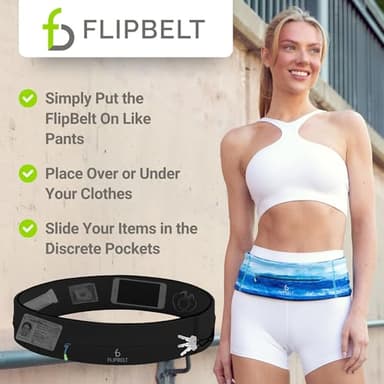 FlipBelt Zipper Running Belt, Waist Pack for Fitness and Running Fanny Pack for Women Men Phone Keys Money US Company - [Black] - [Small] - Image 5