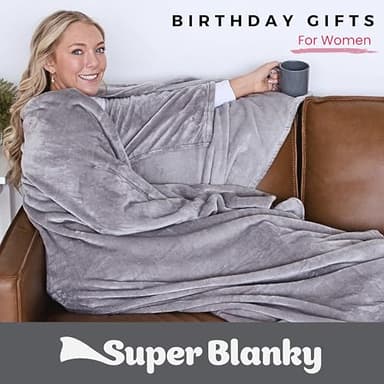 Super Blanky Wearable Blankets for Women, Adult Wearable Blanket Men, Christmas Gifts for Women, Comfy Girlfriend Birthday Gifts for Her, Wife Birthday Gift Ideas, Blanket With Sleeves - Light Gray - Image 2