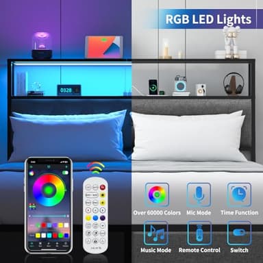 Yoobure Queen Bed Frame with Headboard, Platform Bed Frame Queen Size, Heavy Duty Bed Frames with 2 Storage Drawers, Bedframe with Charging Station & LED Light, No Box Spring Needed, Noise Free - Image 4