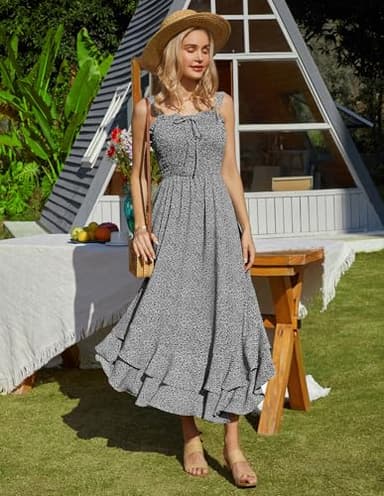 GRACE KARIN Women's 2025 Summer Floral Boho Dress Square Neck Strapped Swing A Line Sundress Beach Long Maxi OutfitsBlack L - Image 8