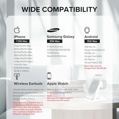 Wireless Charging Station, 3 in 1 Fast Wireless Charger Stand for Multiple Devices Apple Watch Ultra Series 11 10 9 8 7 6 SE 5 4 3 2, iPhone 17 16 15 14 13 12 11 Pro Max/Plus/Air/X/XS/XR/SE, Airpods - Image 3