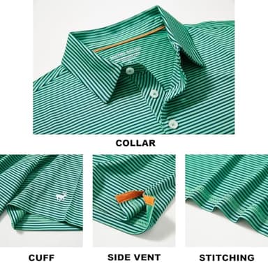 Golf Shirts for Men Dry Fit Moisture Wicking Casual Sport Short Sleeve Mens Golf Polo Shirts Green Stripe - Image 4