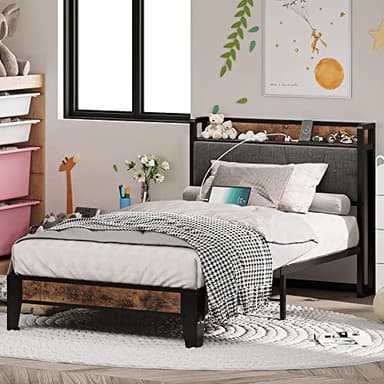 LIKIMIO Twin Bed Frames, Storage Headboard with Charging Station, Solid and Stable, Noise Free, No Box Spring Needed, Easy Assembly - Image 3