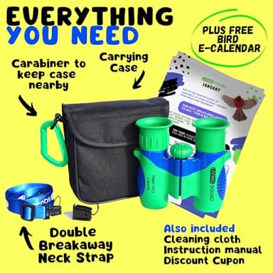 Kids Binoculars 8x21- Kids Gift Aged 3-12, Shock Proof Compact Binoculars for Child Set- Neck Strap, Compass, Carabiner, Case- High-Resolution Optics Boy & Girl Gift Toy for Bird Watching, Camping - Image 2