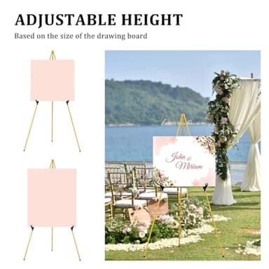 Display Artist Easel Stand - 63" Instant Tripod Collapsible Portable Floor Easel - Easy Folding Adjustable Art Poster Metal Stand for Display Show, Wedding, Painting - Gold - Image 4