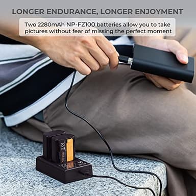 K&F CONCEPT NP-FZ100 2280mAH Battery and Dual Slot Charger Set for Sony A7iii, A7iv, A7C, A6700, A6600, ZV-E1, ZV-E10ii, FX3, FX30, A9, Alpha 9, Alpha 9S, A9S, A7R3, A7R4 Camera Batteries - Image 6