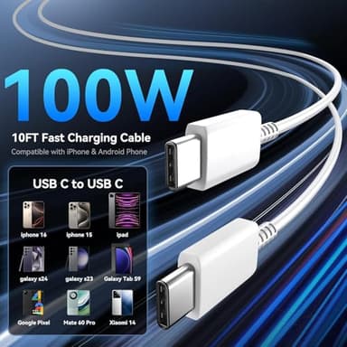 Phone 17 Charger Fast Charging, 45W Dual USB C Charger Block,USB C Wall Chargers with 10FT Long USBC Charging Cable Cord for Phone 17 16 15 Pro Max/17 16 15 Pro/Plus,Pad Pro/Air,S25/S24-White+Black - Image 6