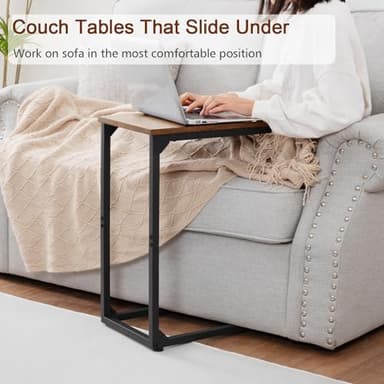 AMHANCIBLE C Shaped End Tables, TV Trays Set of 2 for Living Room, Slide Under Couch Table for Sofa, Bedroom, Small Space, Rustic Brown HET02CBR - Image 4