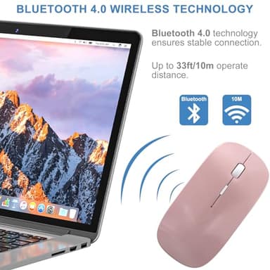 Bluetooth Wireless Mouse for MacBook Air Mac Pro Laptop Computer iPad Pad PC Laser Optical Rechargeable Mini Slim Silent Mouse Widely Used Desktop Hp iMac (Rose Gold) - Image 2