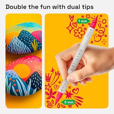 ARTISTRO 24 Dual Tip Fabric Paint Markers - Acrylic Drawing Markers for All Ages & Levels - Textile Paint Pens for Personalizing Clothes, T Shirts, Bags, Canvas (Brush + Fine) - Image 2