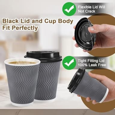 Clawsoff 100 Pack 12 oz Disposable Coffee Cups with Lids, Insulated Ripple Wall To-Go Paper Coffee Cups Suitable for Chocolate Cocoa and Hot/Cold Drinks (Grey) - Image 5