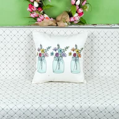 ONWAY Spring Farmhouse Throw Pillow Cover 18x18 Floral Bloom Vase Pillowcase Flowers Spring Summer Patio Decorations Cushion Case for Sofa Couch Home Bed - Image 3