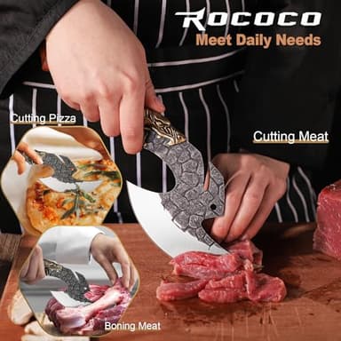 ROCOCO Viking Cleaver Knife Butcher Meat Cutting Boning Knife Hand Forged Chinese Kitchen Axe with Sheath Home Outdoor BBQ Camping Chirstmas Birthday Chirstmas Mother Father Gift Men - Image 2