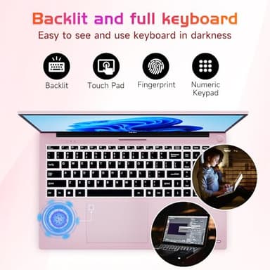 15.6'' FHD IPS Student-Laptop-Computer - AMD Ryzen 5(4 Cores Up to 3.7GHz), 8GB RAM 512GB SSD, 65W Type-C, 2 Years Warranty, Fingerprint, Backlit Keyboard, BT5.2, Numpad, Rose Gold - Image 7