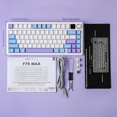 EPOMAKER X Aula F75 MAX Wireless Mechanical Keyboard with TFT Screen and Knob, Gasket Gaming Keyboard in 75% Layout, Hot Swappable, RGB Backlight, for PC/Mac/Linux (Blue&White&Purple) - Image 8