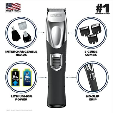 Wahl USA Rechargeable Lithium Ion All in One Beard Trimmer for Men with Detail and Ear & Nose Hair Trimmer Attachment – Model 9854-600B - Image 2