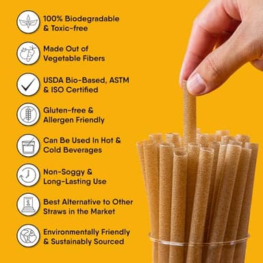 The Veggie Straws – 100 PCS of 8.25 Inches Unwrapped Biodegradable Straws – Made of Vegetable Fibers, Best Environment Friendly Drinking Straws for Hot and Cold Beverages - Image 5