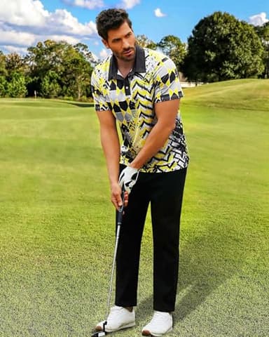 TURAND Mens Golf Shirts Short Sleeve Print Gradient Moisture Wicking Quick Dry Performance Polo Golf Shirt Black Small - Image 4