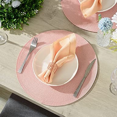AHHFSMEI Round Braided Placemats 15 Inch Round Table Mats for Dining Tables Natural Woven Heat Resistant Place mats Set of 8 (Pink,8) - Image 5