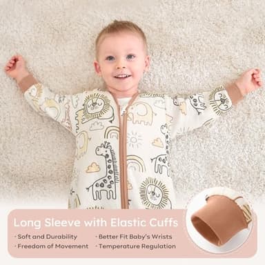 Yoofoss Baby Sleep Sack 6-12 Months 1.0 Tog Long Sleeve Sleep Sack Cotton Wearable Blanket for Infants 2-Way Zipper Quilted Sleeping Sacks(Medium) - Image 4