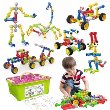 Huaker Stem Building Toys for 3 4 5 6 7 8 Year Old Boys Girls Kids,180 Pieces Building Blocks Educational Learning Toys with Large Storage Box,Ideal Christmas Birthday Gifts - Image 1