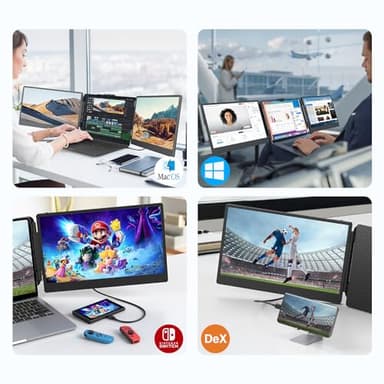 14'' Screen Extender Portable Laptop Plug-play, 1080P IPS Laptop Monitor Extender Built-in Speaker, HDMI/USB-A/Type-C Triple Monitor for 13''-17.3'' Laptops, Work with Mac, Windows, Chrome, Switch - Image 4