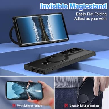 Casehas for Samsung Galaxy S22 Ultra Case,with Magnetic Invisible Stand [Military Drop Protection] [Compatible with MagSafe] Shockproof Slim Translucent Anti-Slip, Black - Image 3