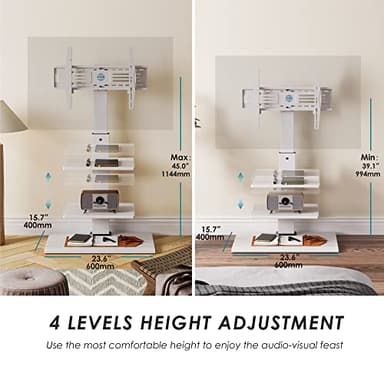 FITUEYES Iron Base Universal Floor TV Stand with Swivel Tilt, TV Mount Stand for 32-75 Inch Screens, Corner TV Stand with Height Adjustable Entertainment Shelves (White) - Image 4