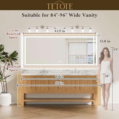TETOTE 84 x 36 LED Bathroom Mirror with Lights, Brighter Front and Backlit Led Lighted Vanity Mirror Wall Mounted, 3-Color Dimmable Light up Anti Fog Mirror, Waterproof, Shatterproof Tempered Glass - Image 6