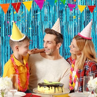 Crosize 3 Pack 3.3 x 9.9 ft Blue Foil Fringe Backdrop Curtain, Streamer Backdrop Curtains, Streamers Birthday Party Decorations, Tinsel Curtain for Parties, Galentines Decor, Preppy, Photo Booth - Image 7