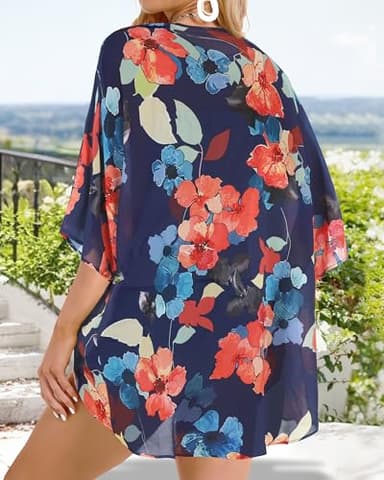 Summer Kimono Cardigan for Women Sheer Light Tops Casual Open Front Swimwear Shirts Beach Cover ups (Oil Blue,L) - Image 5