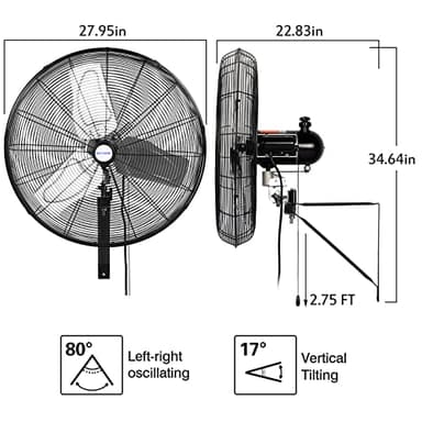 BILT HARD 24 in. Outdoor Oscillating Wall Fan, 6300 CFM 3-Speed Heavy Duty Outdoor Wall Fans, High Velocity Waterproof Fans for Patio, Commercial, Industrial, Warehouse, UL Listed - Image 7