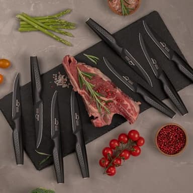 Amorston Steak Knives, Steak Knives Set of 8, Stainless Steel Steak Knife Set, Serrated Knives Dishwasher Safe, Elegant Black - Image 6