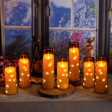 Eebuss Flameless Candles with Embedded Star String, Battery Operated LED Pillar Candles with Timer and Remote Control,Home Decorating for Ambiance， Set of 9(Grey) - Image 5