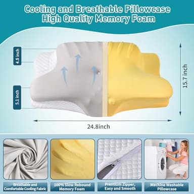 Cervical Neck Pillow for Pain Relief - Ergonomic Memory Foam Pillows for Sleeping, Cooling Side Sleeper Pillow for Neck Support, Contour Orthopedic Bed Pillow for Back Stomach Sleepers - Image 5