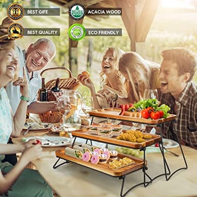 Manspdier 3 Tier Cupcake Stand & Towers Serving Tray for Party, Acacia Wooden Dessert Table Display Set, Decorative Tiered Decor Small Chees Charcuterie Boards Rustic Wood Platters Trays, (A010) - Image 2