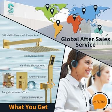 SR SUN RISE Shower Faucets Sets Complete Brushed Gold Square Rain Shower Head with Handheld Spray All Metal Shower Faucet Trim Repair Kits (Contain Shower Valve) - Image 7