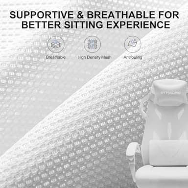 GTRACING Gaming Chair, Computer Chair with Mesh Back, Ergonomic Game Chair with Footrest, Reclining Game Chair with Adjustable Headrest and Lumbar Support for Gaming and Office (White) - Image 8