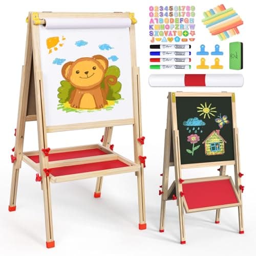 Joyooss Art Easel for Kids Easel, Foldable Toddler Easel for Painting Double Sided Whiteboard & Chalkboard, Standing Drawing Board with Paper Roll Children Easel for Kids Ages 2-4 4-8 8-12 - Image 1