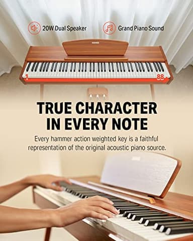 Donner DDP-80 Digital Piano 88 Key Weighted Keyboard, Full-size Electric Piano for Beginners, with Sheet Music Stand, Triple Pedal, Power Adapter, Supports USB-MIDI Connecting, Retro Wood Color - Image 2