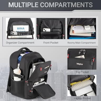Velaybor 48L Expandable Laptop Backpack, Anti-thief Travel Backpack with USB Charging Port, Airline Approved Business Waterproof Carry on Luggage, Fits 17.3" Laptop for Men Women - Image 2