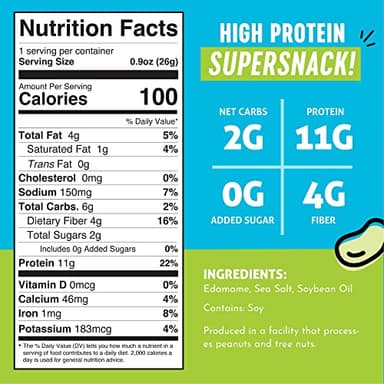The Only Bean Crunchy Dry Roasted Edamame Snacks (Sea Salt), Healthy High Protein(11g) Keto Food, Low Carb Gluten Free Office Vegan Food 100 Calorie Snack Pack, 0.9oz 10 Pack - Image 2