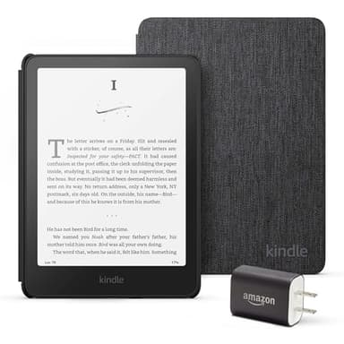 Kindle Paperwhite Essentials Bundle including All-new Kindle Paperwhite (16GB) - Black, Fabric Cover - Black, and Power Adapter